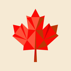 red maple-leaf by triangles, polygon vector illustration