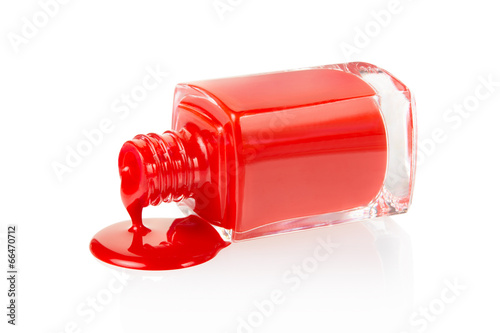 Red nail polish spilled on white background, clipping path Poster
