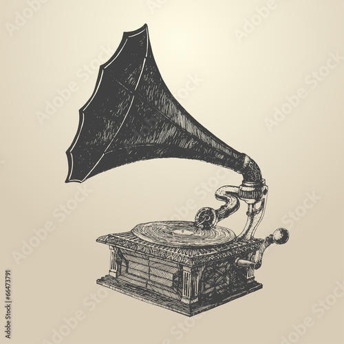 Cuadros en Lienzo Phonograph - vintage engraved illustration, retro style