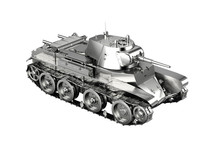 Scale Model Of A Silver German Tank Toy From WWII Isolated On Wh