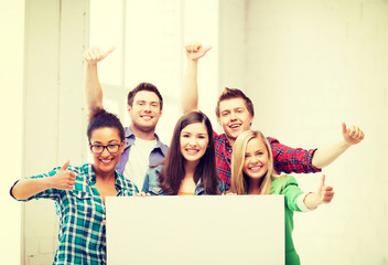 Wall Mural - group of students at school with blank board