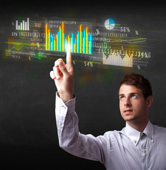 Poster - Young business person touching colorful charts and diagrams