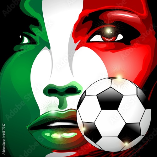Italia Calcio Viso Donna con Pallone-Soccer girl Italy