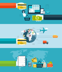 Poster - Icons for web and mobile design,  seo, delivery of goods motor t
