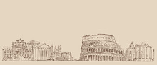 Rome, Italy Vintage Engraved Illustration, Hand Drawn