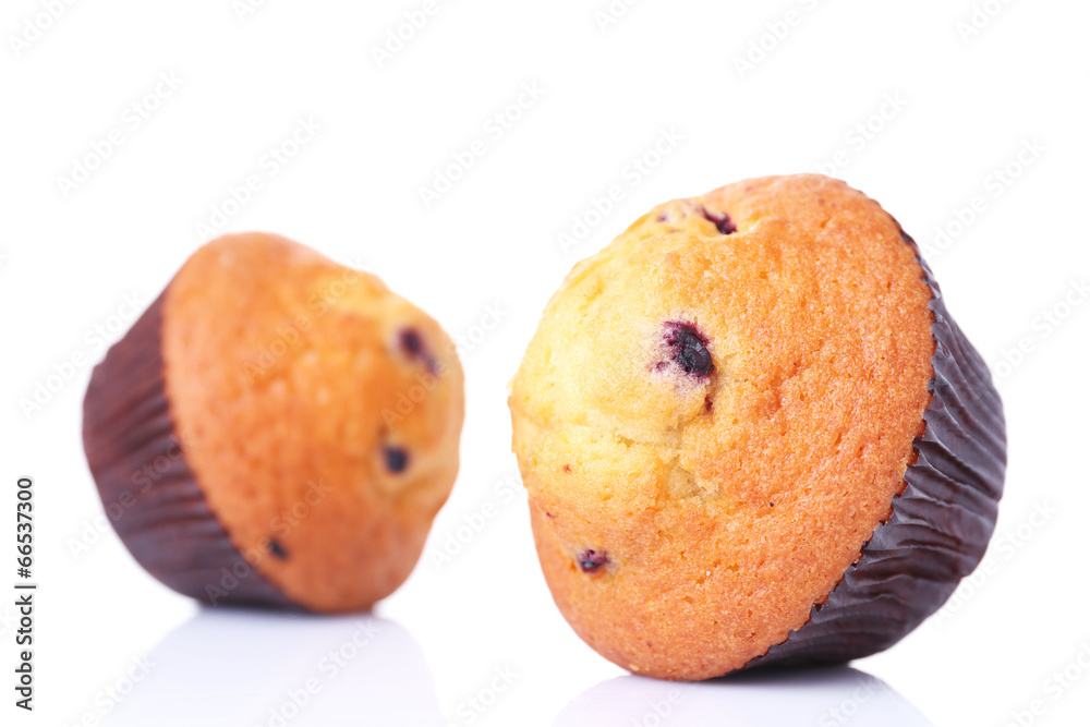 Blueberry muffins isolated on white
