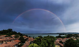 Fototapeta Tęcza - Biandronno, raindow over Varese lake