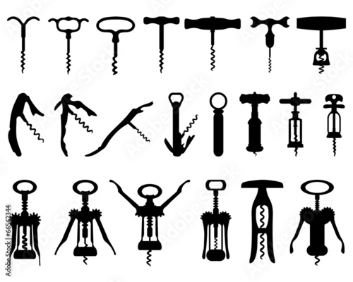 Cuadros en Lienzo Black silhouette of corkscrew, vector illustration