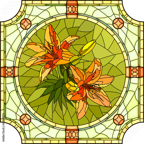 Plakat na zamówienie Vector illustration of flower orange lilies.
