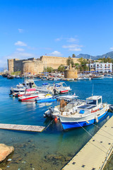 Wall Mural - Boats in a port of Kyrenia (Girne)  a castle in the back, Cyprus