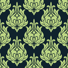 Blue And Green Vintage Floral Seamless Pattern