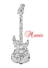 Poster - Guitar silhouette with musical notes