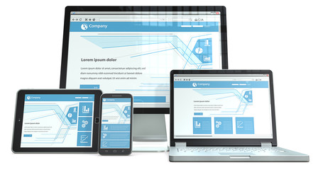 responsive web design. devices no branded. perspective view.