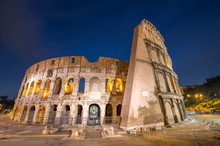 Stunning View Of Colosseum At Night, Rome - Italy