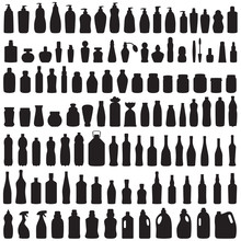 Bottle Icon Collection,  Vector Isolated Silhouette Of Package