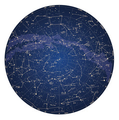 high detailed sky map of northern hemisphere with names