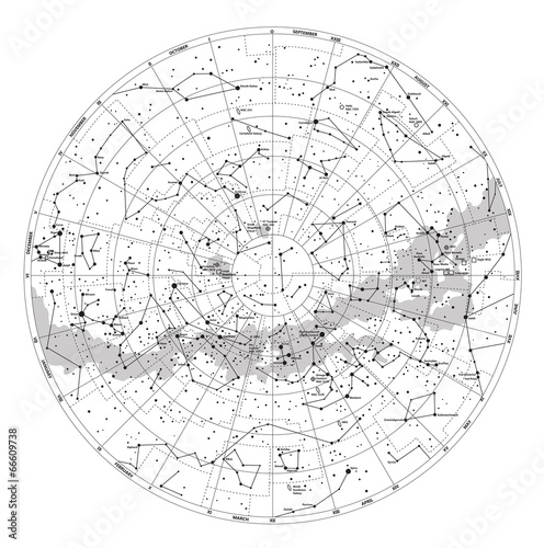 Cuadros en Lienzo High detailed sky map of Southern hemisphere with names