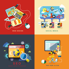 Wall Mural - flat web design, seo, social media, pay per click