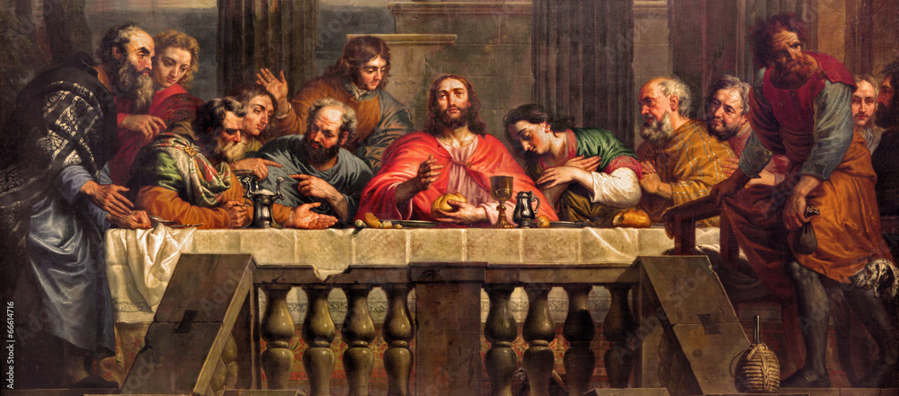 Mechelen - The Last Supper  in church Our Lady across de Dyle. - obrazy, fototapety, plakaty 