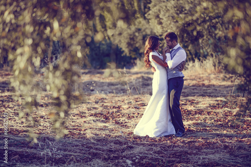 Fotografía Pareja de recién casados en el fondo de la naturaleza