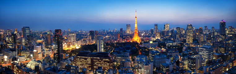Fototapete - Tokyo Panorama bei Nacht