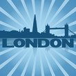London skyline reflected with blue sunburst illustration