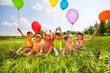 canvas print picture Sitting funny kids with balloons in the air