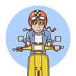 Man with orange helmet riding a yellow scooter Illustration
