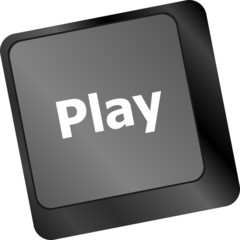 Poster - Computer keyboard with play key - technology background