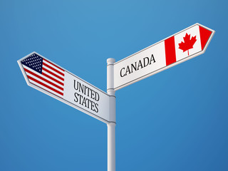 Wall Mural - United States Canada  Sign Flags Concept