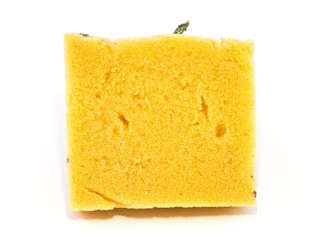 Old dirty sponges on white background