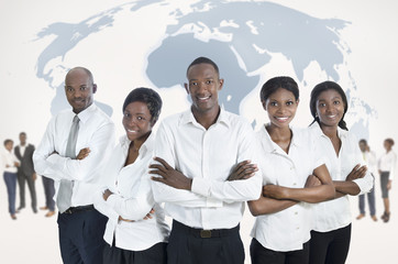 african business team with world map