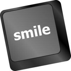 Poster - Computer keyboard with smile words on key - business concept