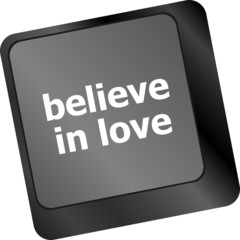 Poster - keyboard key with believe in love text and arrow