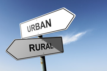 Urban and Rural directions. Opposite traffic sign.