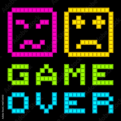 8-Bit Pixel-Art Retro Arcade Game Over Message. EPS8 Vector