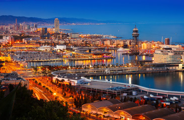 Wall Mural -   Port in Barcelona during evening. Spain