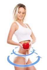 Poster - Young sexy girl with an exotic fruit isolated on white