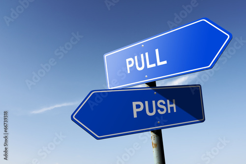 Fotografía Pull and Push directions. Opposite traffic sign.