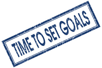 Time to set goals blue square grungy stamp 