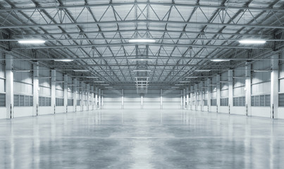 concrete floor inside industrial building. use as large factory, warehouse, storehouse, hangar or pl