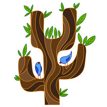Abstract Stylized Tree With Songbird
