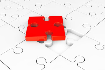 Aufkleber - One red puzzle over group of white puzzles