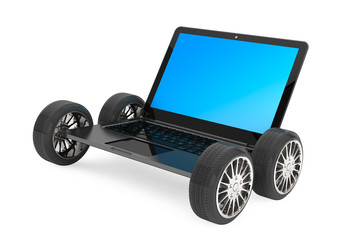 Leinwandbilder - Modern laptop with car wheels