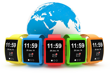 Aufkleber - Big conceptual multicolour smart watches with Earth Globe