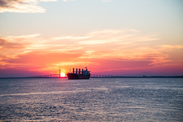 Poster - Purple Sunset with Empty Freighter