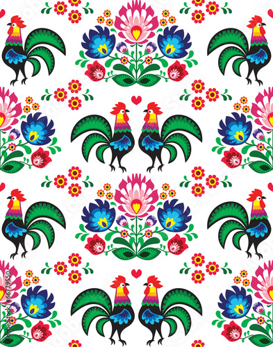 Naklejka dekoracyjna Seamless Polish folk art pattern - Wzory Lowickie, wycinanka