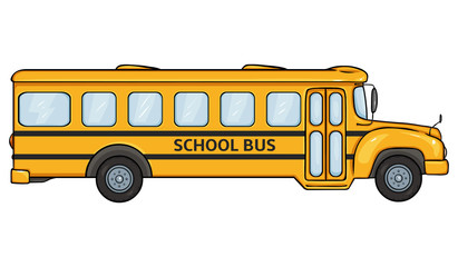 Vector Cartoon Yellow School Bus. Side View.