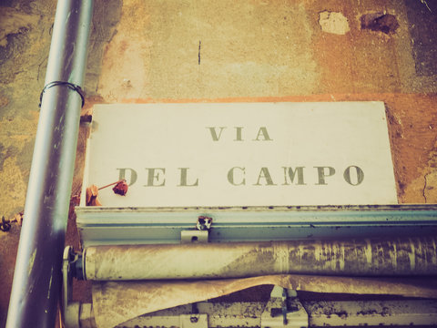 Retro look Via del Campo street sign in Genoa