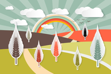 Sticker - Landscape Vector Illustration with Ears of Wheat Field